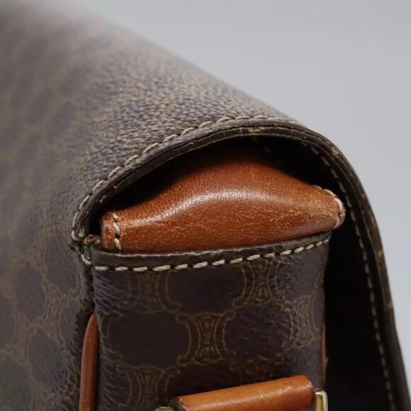 CELINE Macadam Canvas Circle Shoulder Bag PVC Leather Brown Gold Auth - Picture 9 of 16